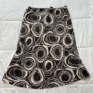 Vintage 100% Linen Natural Midi Skirt Womens 12 Geometric Boho Hippie Grunge Y2K